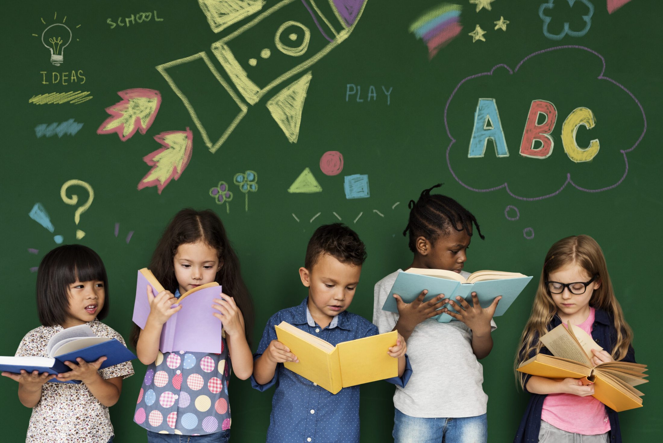 Diverse kids reading books